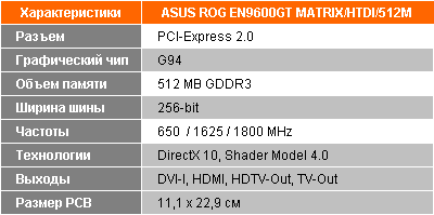 Характеристики ASUS ROG EN9600GT MATRIX/HTDI/512M