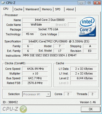 Процессор Intel Core 2 Duo E8600 - GPU-Z