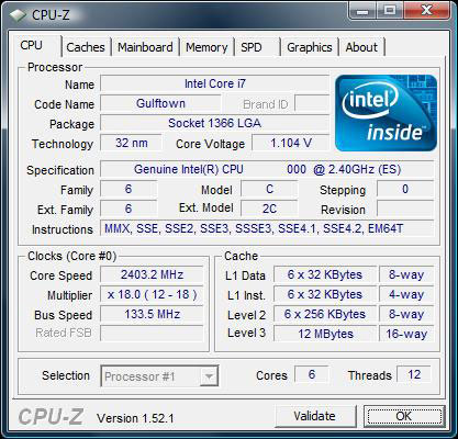 Core i9 Gulftown CPU-Z скриншот