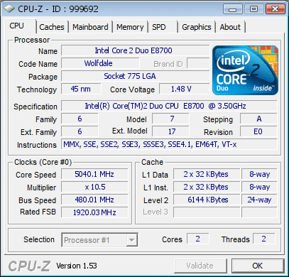 Intel Core 2 E8700 cpu-z
