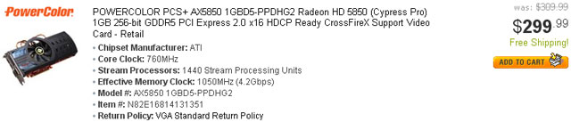 Radeon HD 5850 $299,99