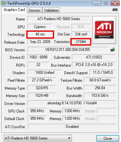 XFX Radeon HD 5870 снимок GPU-Z