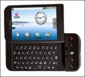 Управляемый Android коммуникатор T-Mobile G1: под сдвигающимся дисплеем спрятана QWERTY-клавиатура.